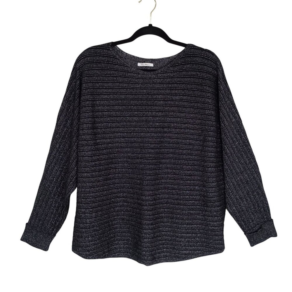 Vita Milano Womens Sweaters Black Metallic Ribbed Long Sleeve Size L
